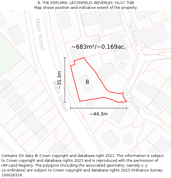 8, THE POPLARS, LECONFIELD, BEVERLEY, HU17 7NB: Plot and title map