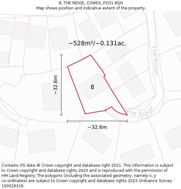 8, THE RIDGE, COWES, PO31 8QN: Plot and title map