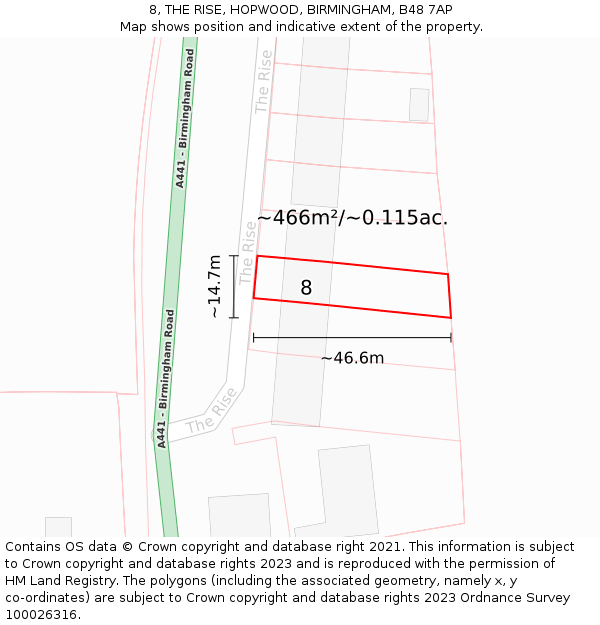 8, THE RISE, HOPWOOD, BIRMINGHAM, B48 7AP: Plot and title map