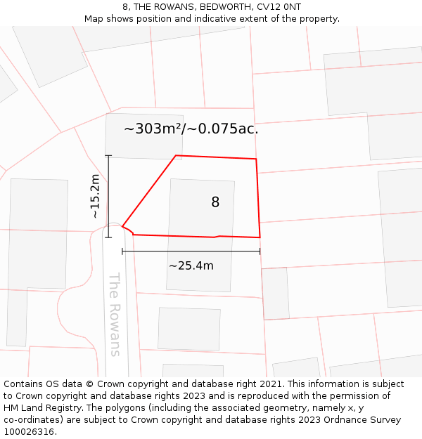 8, THE ROWANS, BEDWORTH, CV12 0NT: Plot and title map