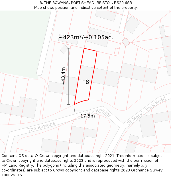 8, THE ROWANS, PORTISHEAD, BRISTOL, BS20 6SR: Plot and title map
