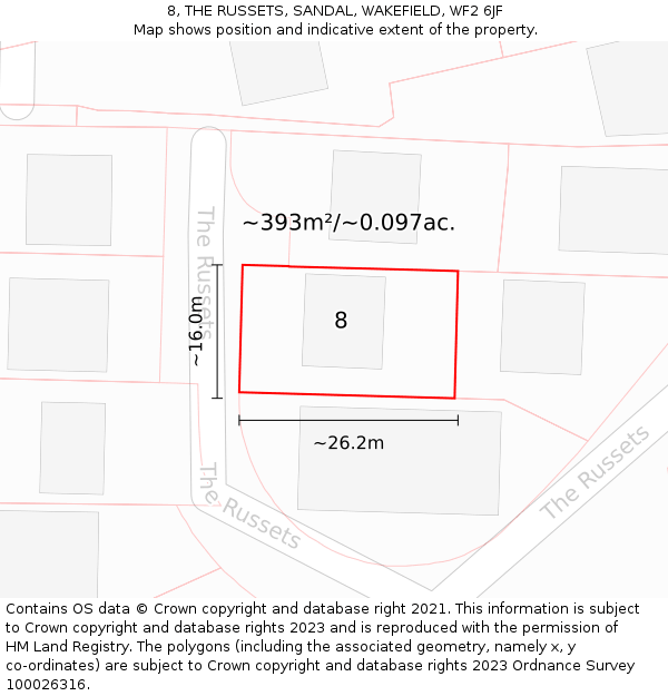 8, THE RUSSETS, SANDAL, WAKEFIELD, WF2 6JF: Plot and title map