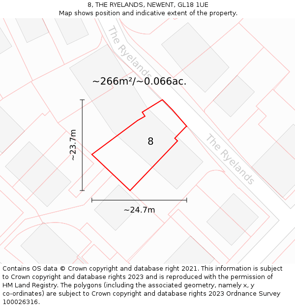 8, THE RYELANDS, NEWENT, GL18 1UE: Plot and title map