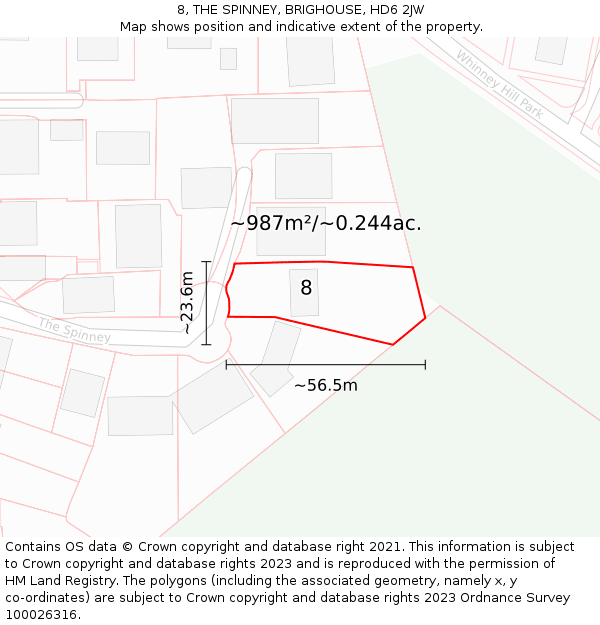 8, THE SPINNEY, BRIGHOUSE, HD6 2JW: Plot and title map