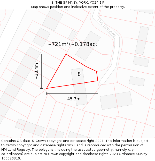 8, THE SPINNEY, YORK, YO24 1JP: Plot and title map