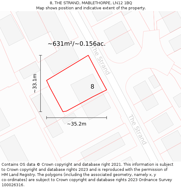 8, THE STRAND, MABLETHORPE, LN12 1BQ: Plot and title map