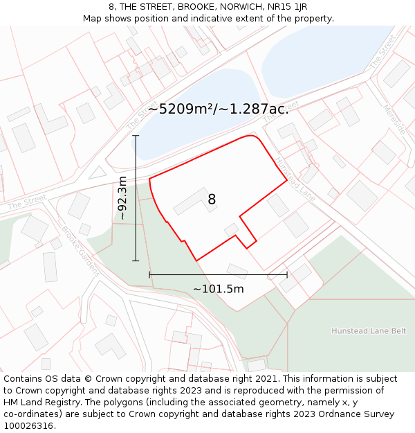 8, THE STREET, BROOKE, NORWICH, NR15 1JR: Plot and title map