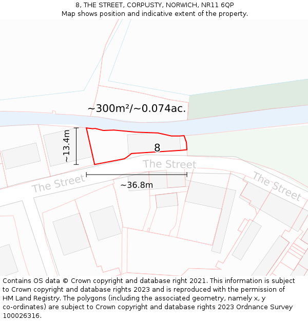 8, THE STREET, CORPUSTY, NORWICH, NR11 6QP: Plot and title map