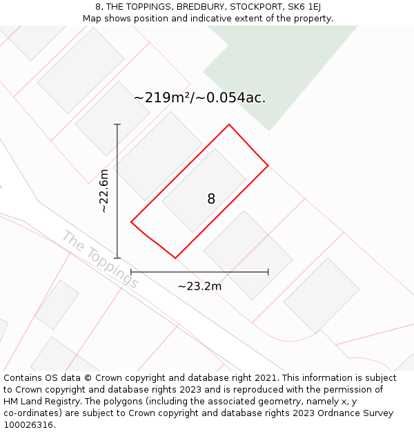 8, THE TOPPINGS, BREDBURY, STOCKPORT, SK6 1EJ: Plot and title map