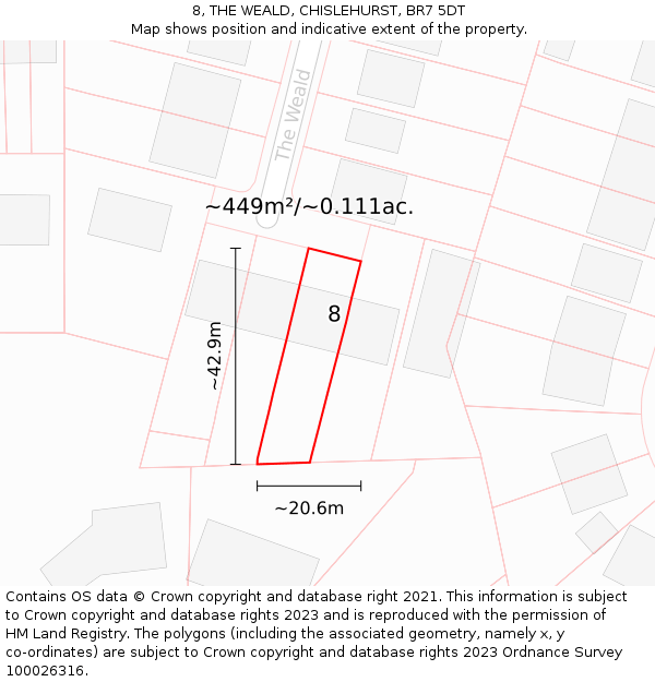 8, THE WEALD, CHISLEHURST, BR7 5DT: Plot and title map