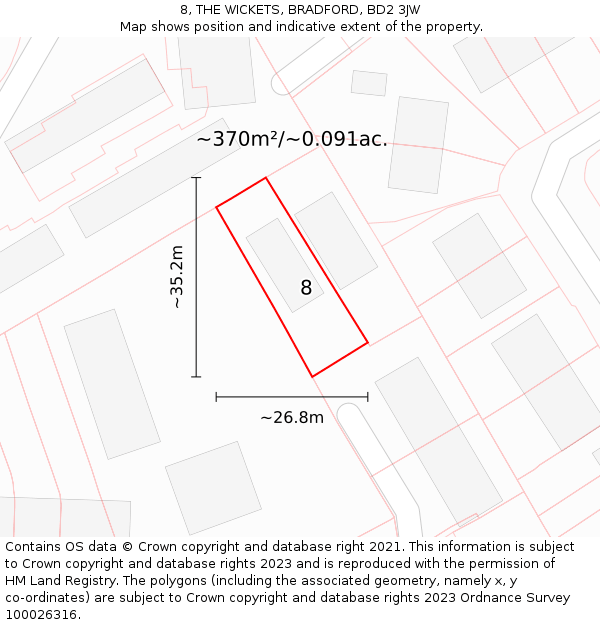 8, THE WICKETS, BRADFORD, BD2 3JW: Plot and title map