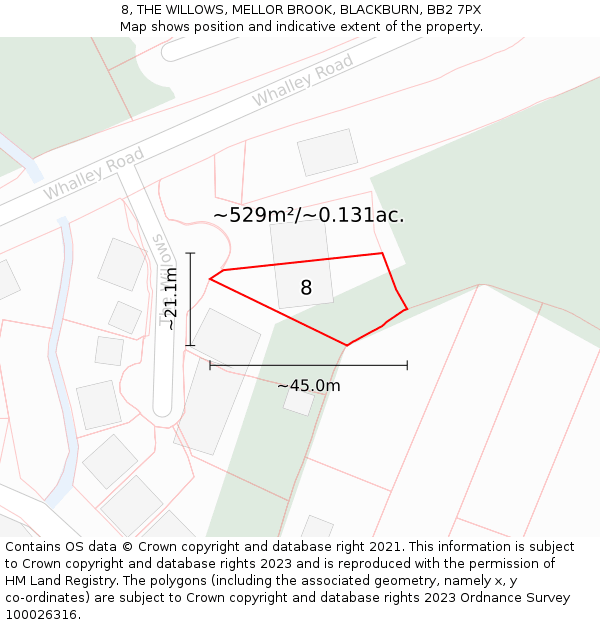 8, THE WILLOWS, MELLOR BROOK, BLACKBURN, BB2 7PX: Plot and title map