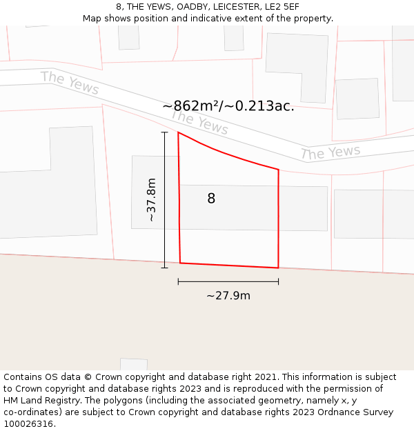 8, THE YEWS, OADBY, LEICESTER, LE2 5EF: Plot and title map