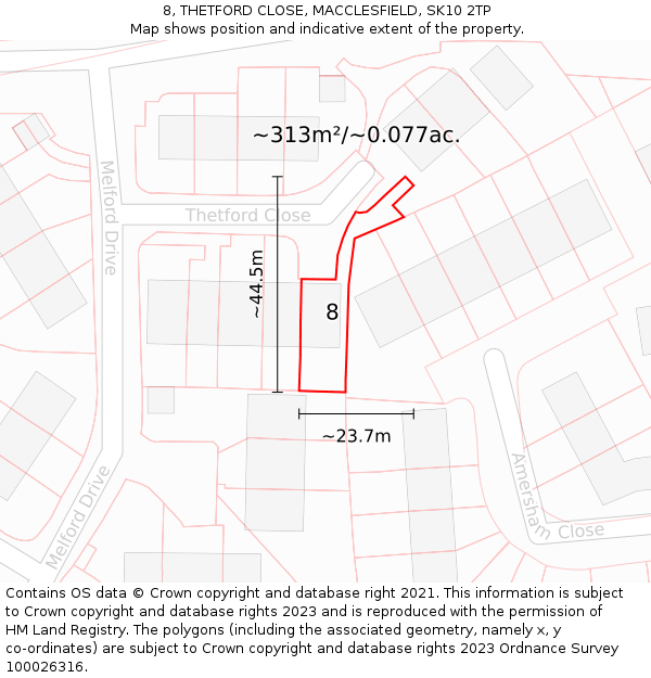 8, THETFORD CLOSE, MACCLESFIELD, SK10 2TP: Plot and title map