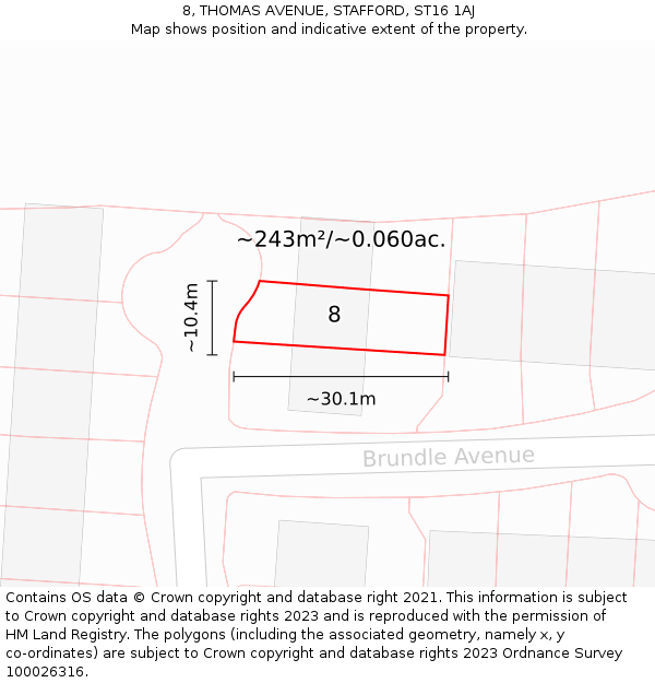 8, THOMAS AVENUE, STAFFORD, ST16 1AJ: Plot and title map