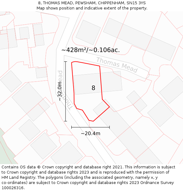 8, THOMAS MEAD, PEWSHAM, CHIPPENHAM, SN15 3YS: Plot and title map
