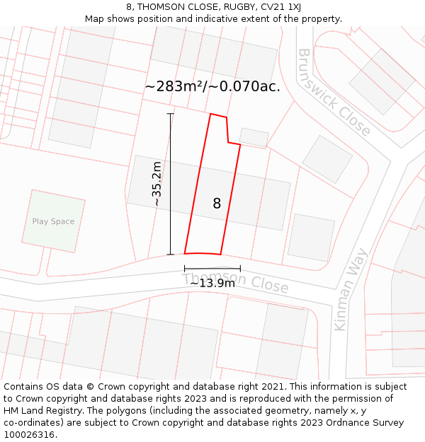 8, THOMSON CLOSE, RUGBY, CV21 1XJ: Plot and title map