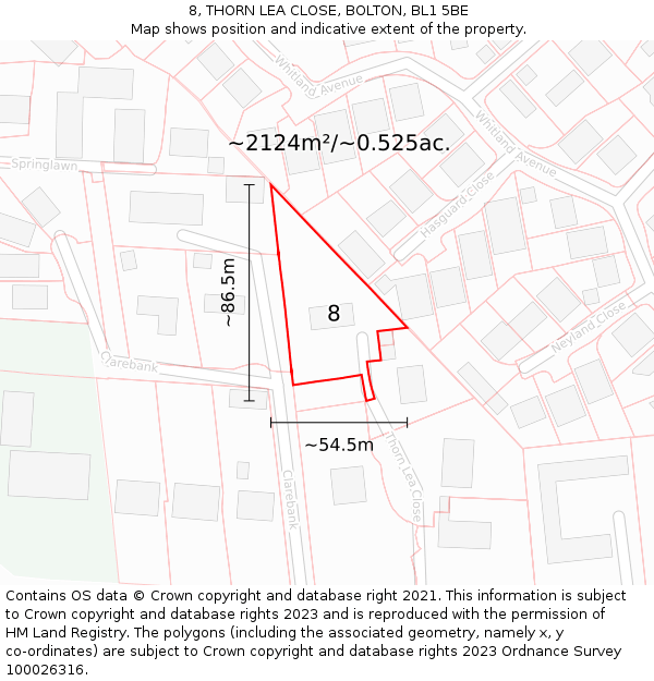 8, THORN LEA CLOSE, BOLTON, BL1 5BE: Plot and title map