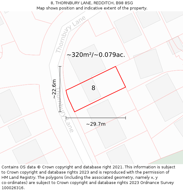 8, THORNBURY LANE, REDDITCH, B98 8SG: Plot and title map