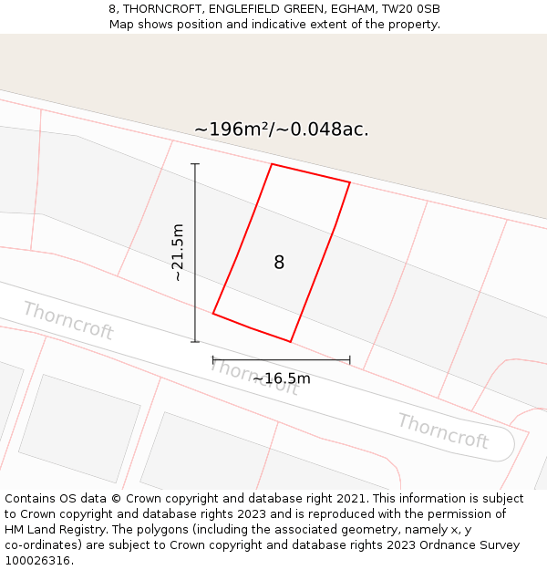 8, THORNCROFT, ENGLEFIELD GREEN, EGHAM, TW20 0SB: Plot and title map