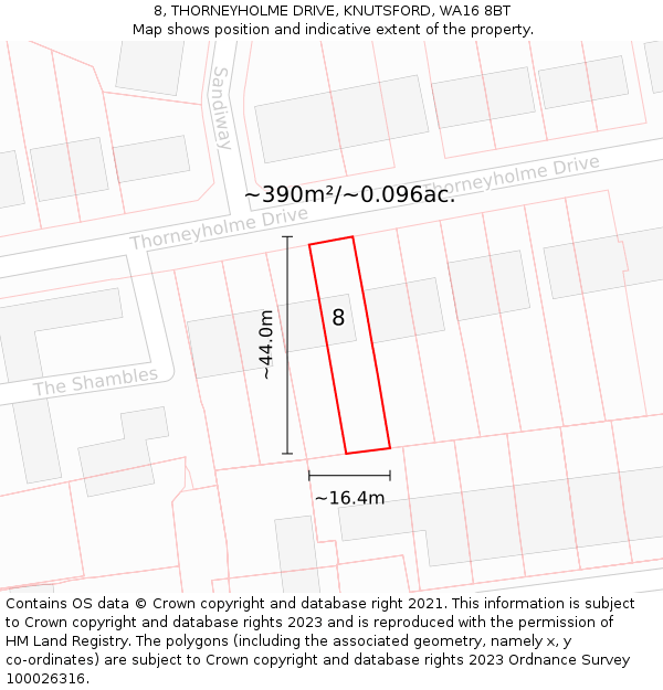 8, THORNEYHOLME DRIVE, KNUTSFORD, WA16 8BT: Plot and title map