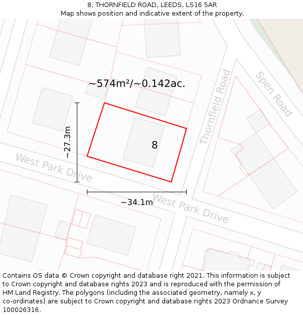 8, THORNFIELD ROAD, LEEDS, LS16 5AR: Plot and title map