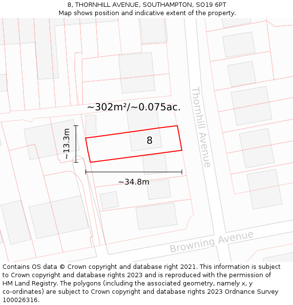 8, THORNHILL AVENUE, SOUTHAMPTON, SO19 6PT: Plot and title map