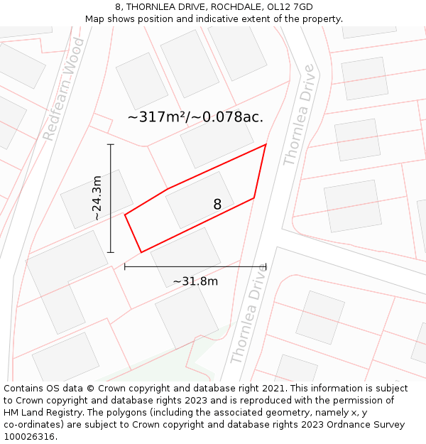 8, THORNLEA DRIVE, ROCHDALE, OL12 7GD: Plot and title map