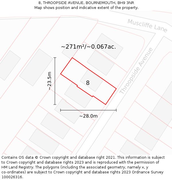 8, THROOPSIDE AVENUE, BOURNEMOUTH, BH9 3NR: Plot and title map