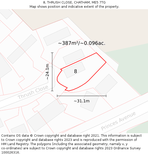 8, THRUSH CLOSE, CHATHAM, ME5 7TG: Plot and title map