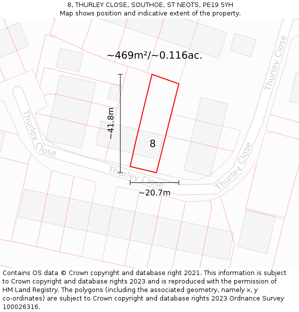 8, THURLEY CLOSE, SOUTHOE, ST NEOTS, PE19 5YH: Plot and title map