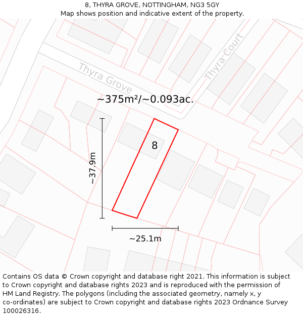 8, THYRA GROVE, NOTTINGHAM, NG3 5GY: Plot and title map