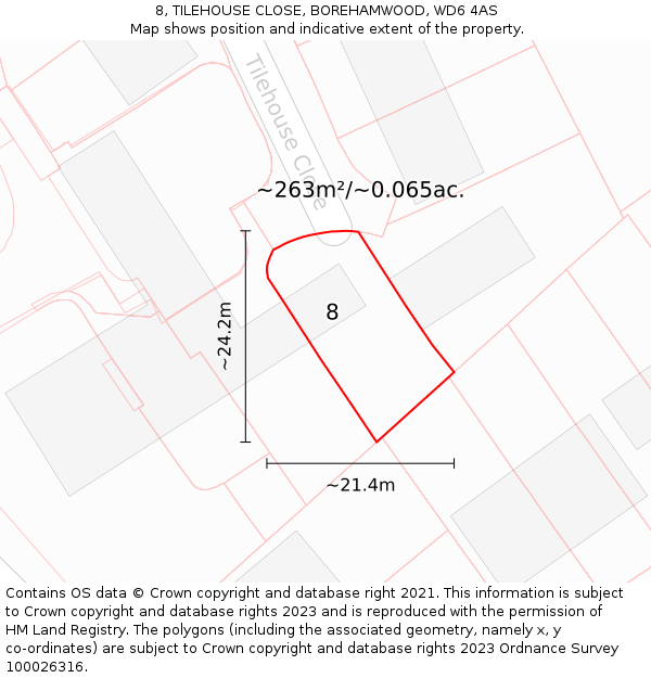 8, TILEHOUSE CLOSE, BOREHAMWOOD, WD6 4AS: Plot and title map