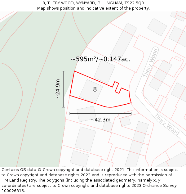 8, TILERY WOOD, WYNYARD, BILLINGHAM, TS22 5QR: Plot and title map