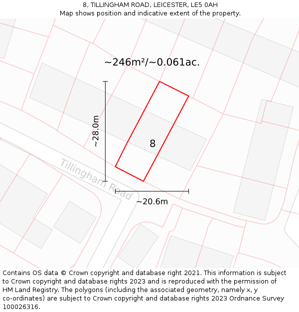 8, TILLINGHAM ROAD, LEICESTER, LE5 0AH: Plot and title map