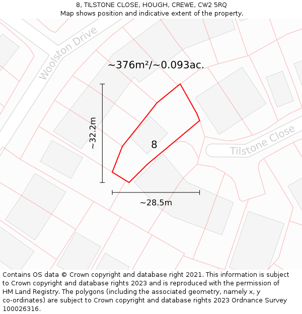 8, TILSTONE CLOSE, HOUGH, CREWE, CW2 5RQ: Plot and title map