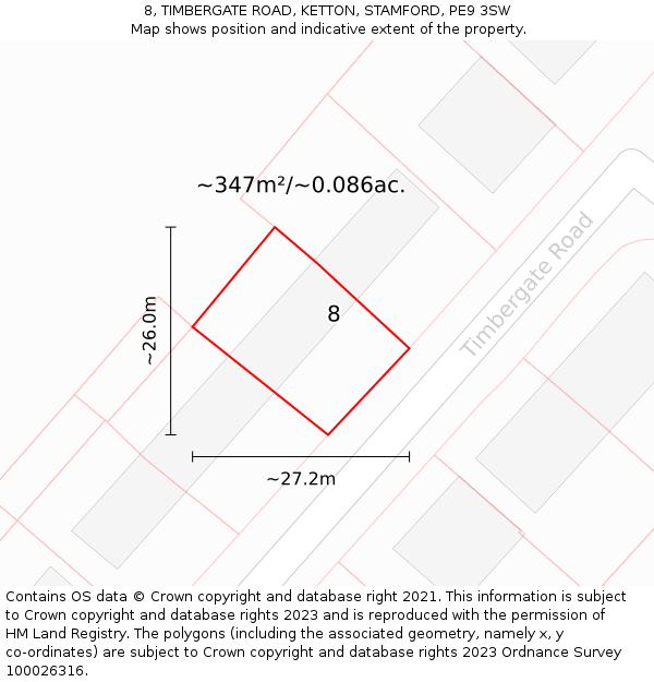 8, TIMBERGATE ROAD, KETTON, STAMFORD, PE9 3SW: Plot and title map
