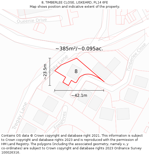 8, TIMBERLEE CLOSE, LISKEARD, PL14 6FE: Plot and title map