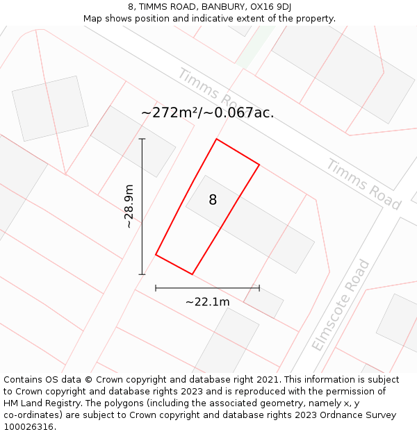 8, TIMMS ROAD, BANBURY, OX16 9DJ: Plot and title map