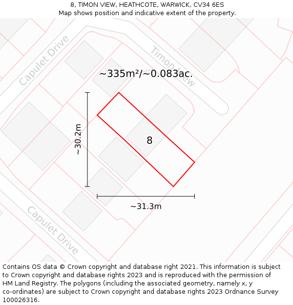 8, TIMON VIEW, HEATHCOTE, WARWICK, CV34 6ES: Plot and title map