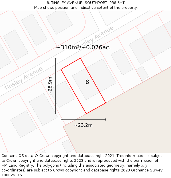 8, TINSLEY AVENUE, SOUTHPORT, PR8 6HT: Plot and title map