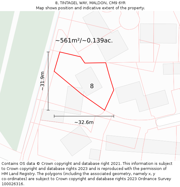 8, TINTAGEL WAY, MALDON, CM9 6YR: Plot and title map