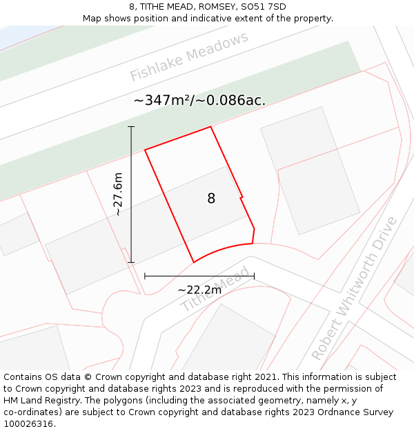 8, TITHE MEAD, ROMSEY, SO51 7SD: Plot and title map