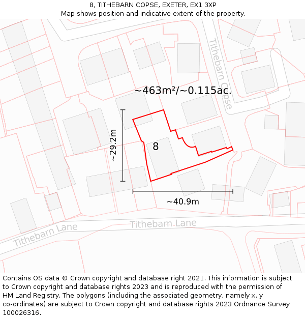 8, TITHEBARN COPSE, EXETER, EX1 3XP: Plot and title map