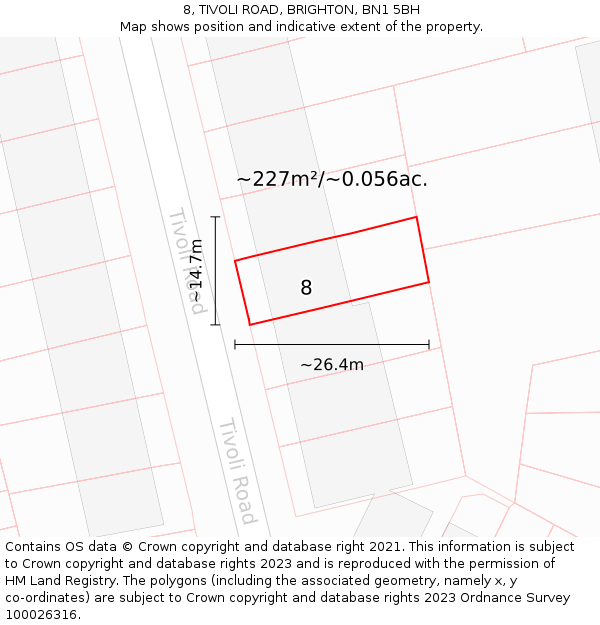 8, TIVOLI ROAD, BRIGHTON, BN1 5BH: Plot and title map