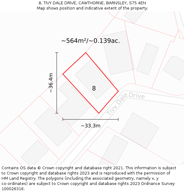 8, TIVY DALE DRIVE, CAWTHORNE, BARNSLEY, S75 4EN: Plot and title map