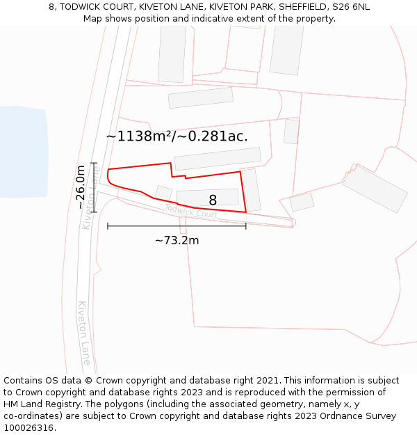 8, TODWICK COURT, KIVETON LANE, KIVETON PARK, SHEFFIELD, S26 6NL: Plot and title map