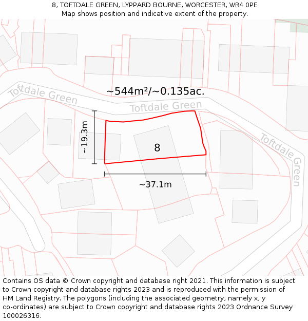 8, TOFTDALE GREEN, LYPPARD BOURNE, WORCESTER, WR4 0PE: Plot and title map