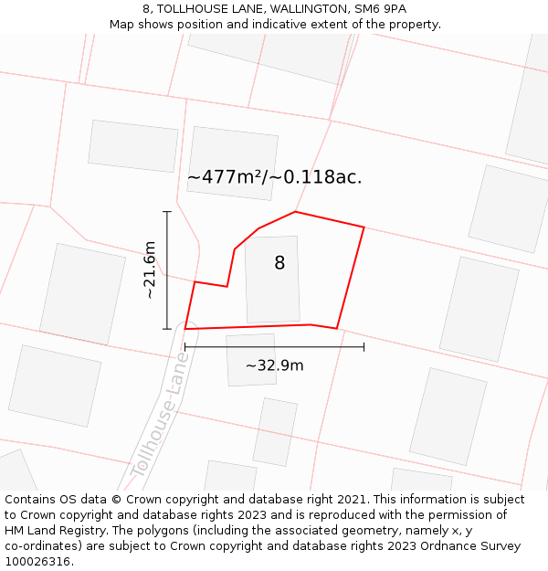 8, TOLLHOUSE LANE, WALLINGTON, SM6 9PA: Plot and title map