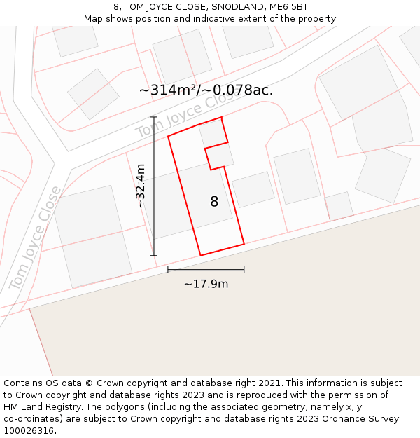 8, TOM JOYCE CLOSE, SNODLAND, ME6 5BT: Plot and title map